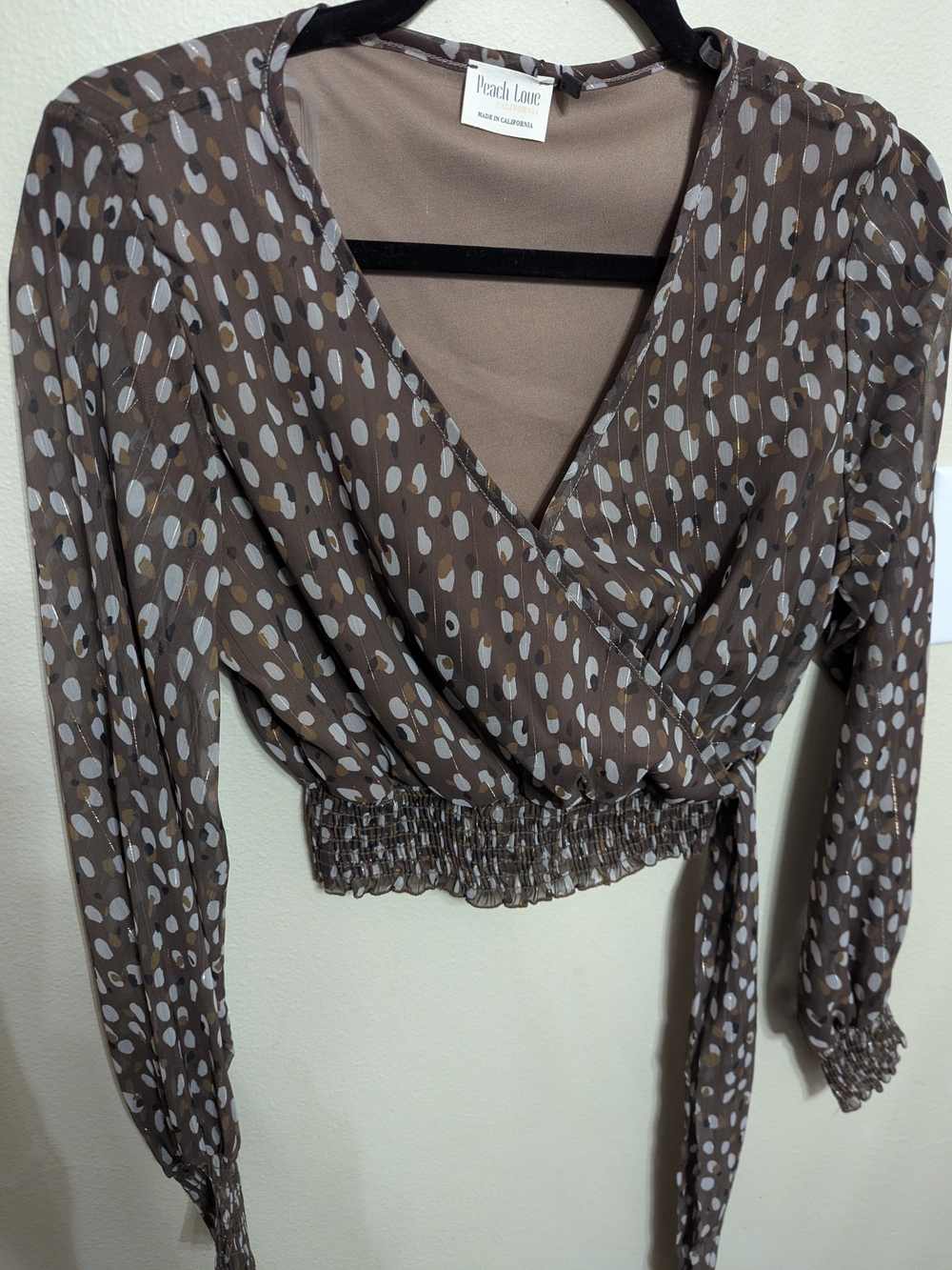 Peach Love California Brown Printed Wrap Crop Top